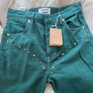Reformation Cowboy Studded Green Jeans